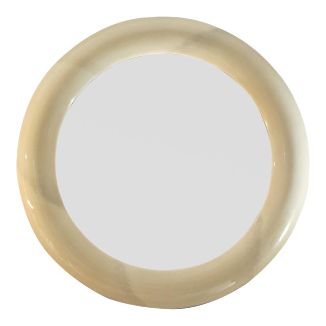 Vintage 1970s Lacquered Goatskin Round Mirror – 36" – Italian Modernist Style For Sale