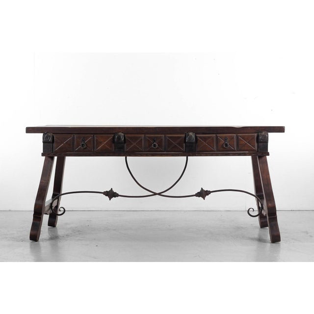 Brown Renaissance Spanish Elm and Wrough Iron Desk, 1960 For Sale - Image 8 of 8