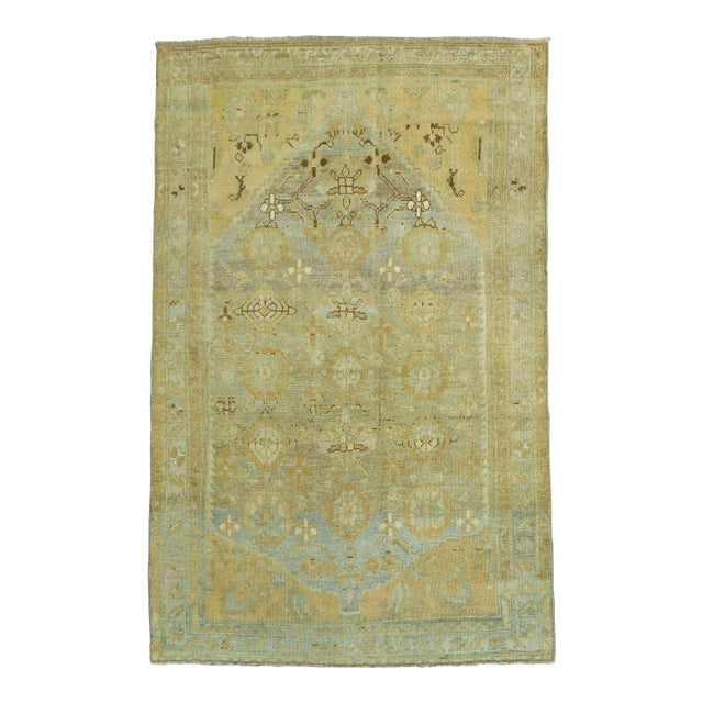 20th Century Honey Tone Persian Malayer Scatter Square Rug For Sale