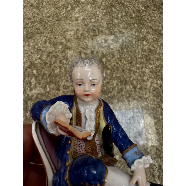Traditional Pair of 19th Century Porcelain Figures of a Boy and Girl Likely From the Nymphenburg Porcelain Factory Germany For Sale - Image 3 of 16