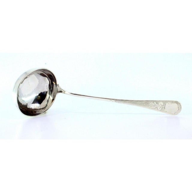 Metal Silver Soup Ladle with Guilloche Handle and Monogram Card For Sale - Image 7 of 8