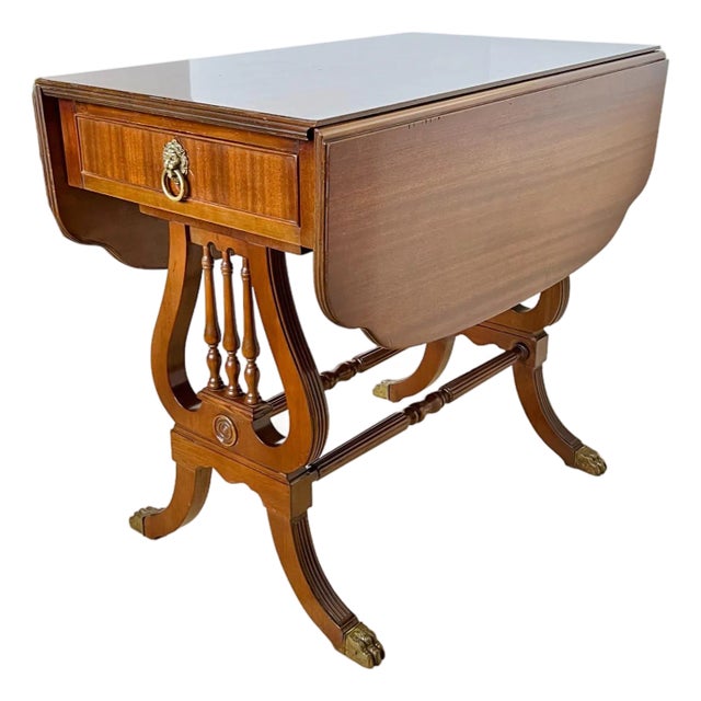 Regency Mahogany Drop-Leaf Table With Lyre Design, Circa 1945 For Sale