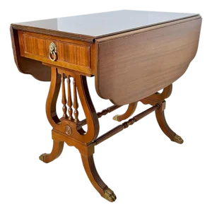 Regency Mahogany Drop-Leaf Table With Lyre Design, Circa 1945