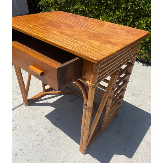 Vintage Stacked Rattan Desk or Entry Table, Paul Frankl Style For Sale - Image 13 of 14