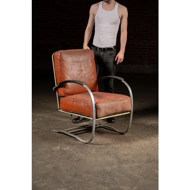 c. 1930s; (likely(The Howell Company - St. Charles, IL Vintage chrome lounge chair with cushions. This chair appears to...