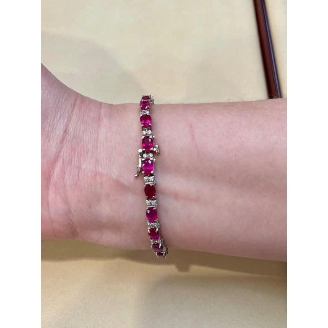 11 Ct Oval Rubies and Diamond Tennis Bracelet 14 Karat Yellow Gold For Sale - Image 12 of 18