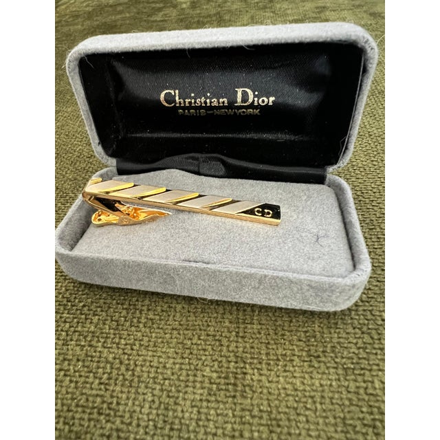 Metal Vintage Christian Dior Gold Plate Tie Clip Circa 1970 In Original Velvet Case For Sale - Image 7 of 18