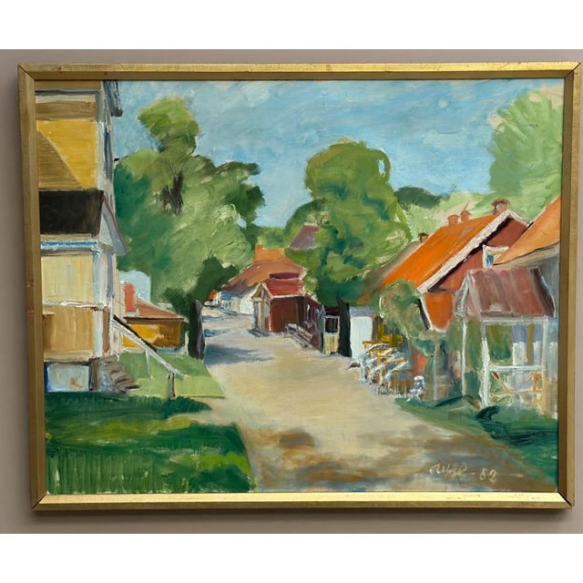 Ulfe, Street with Houses and Trees, 1982, Oil on Canvas, Framed For Sale - Image 7 of 18