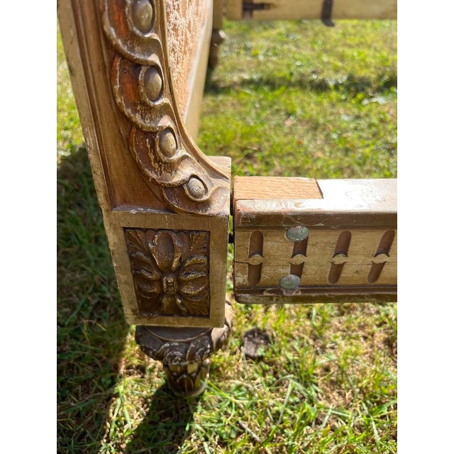 Antique French Carved Wood and Upholstered Headboard and Bed Frame For Sale - Image 15 of 18