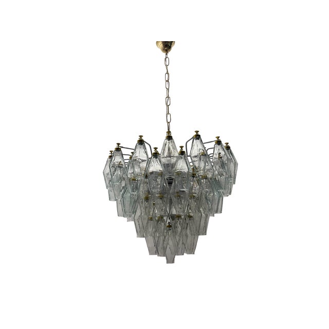 Murano glass polygon chandelier 1980s composed of clear 70 murano glass poliedri white new metal frame new wiring...