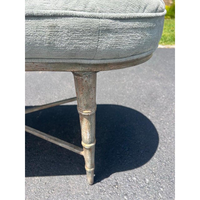Modern Faux Bamboo Tufted Velvet Bench in Grey Blue Upholstery For Sale - Image 13 of 18
