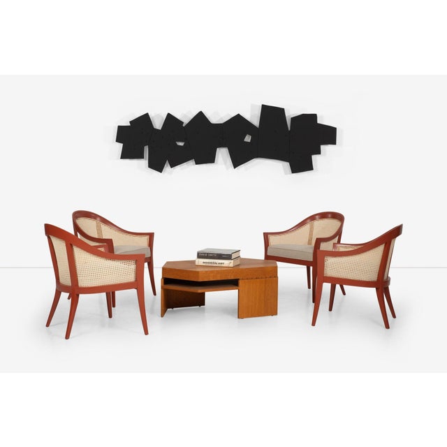 Mid-Century Modern Harvey Probber Set of Four Occasional Chairs, Salmon Lacquer & Cane, 1960c For Sale - Image 3 of 17