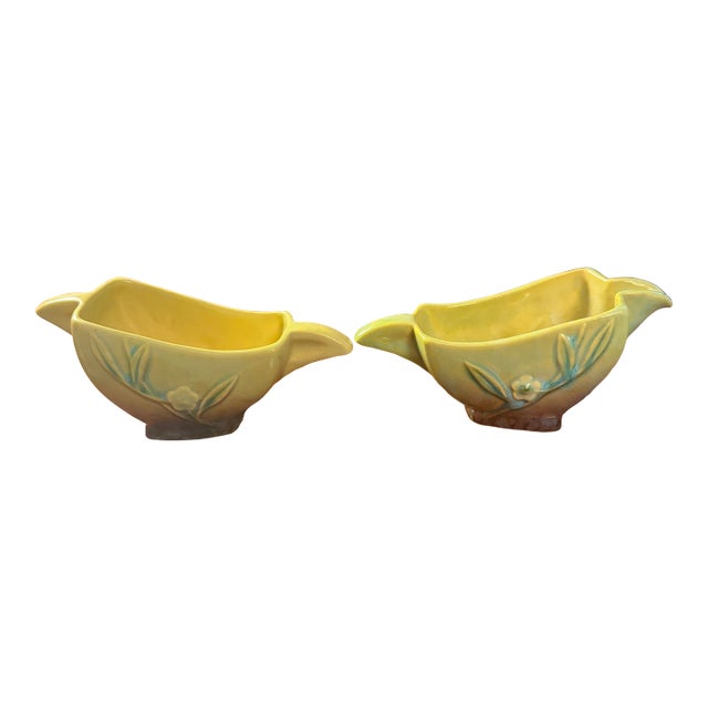 Vintage Roseville Wincraft Chartreuse Creamer and Sugar Bowl Set ca.1948 For Sale