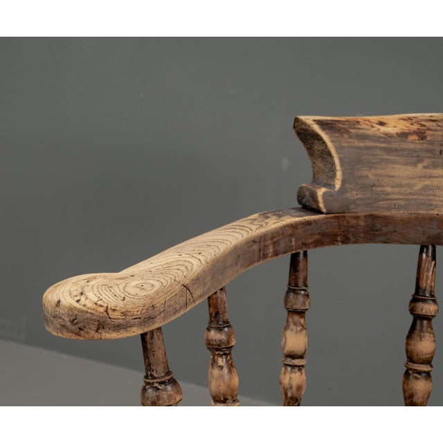 Antique English Elm Wood Captains Chair, 1890s For Sale - Image 14 of 18