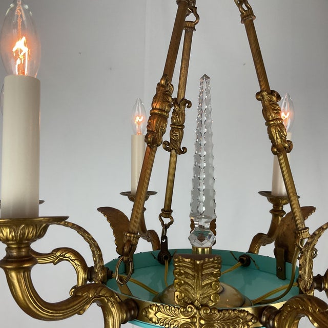 Brass 1950s Small Brass and Enamel Empire Chandelier For Sale - Image 8 of 14