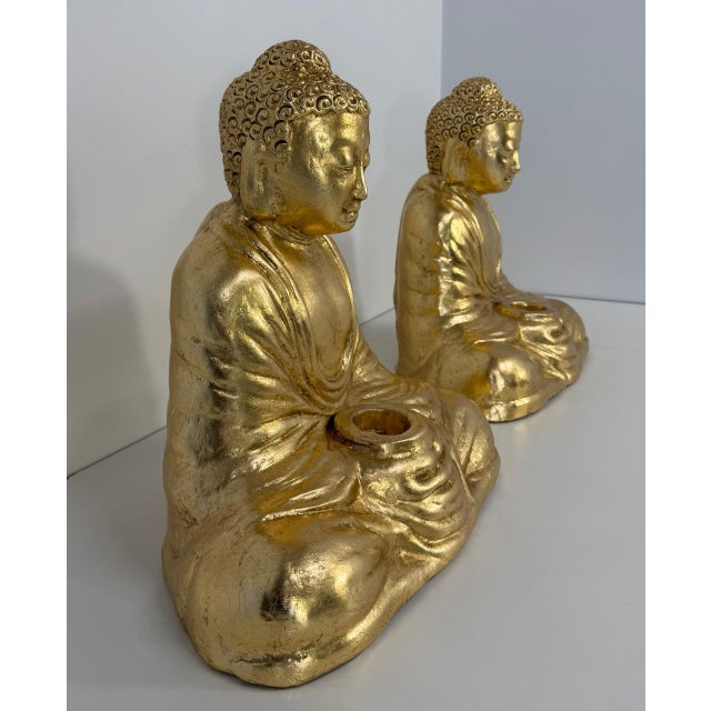 Southeast Asian Artist, Buddha Sculptures, 20th Century, Gilt Terracotta, Set of 2 For Sale - Image 4 of 14