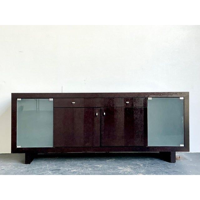 Wood Vintage Frosted Glass Door Ebony Sideboard For Sale - Image 7 of 15