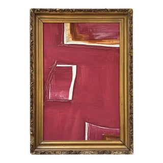 “Fervor” Red Abstract Art in Antique Frame, Transitional Living Room Art by JTS For Sale