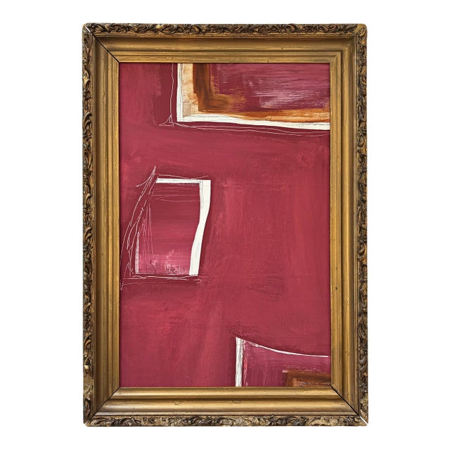 “Fervor” Red Abstract Art in Antique Frame, Transitional Living Room Art by JTS For Sale