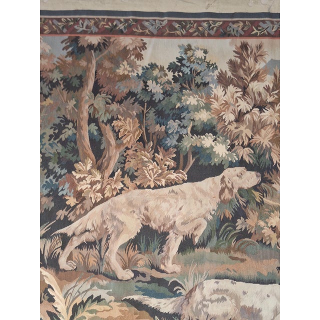 Vintage Hunting Scene Tapestry Wall Hanging With Dogs & Pheasant For Sale In Los Angeles - Image 6 of 8