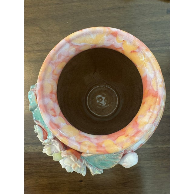 1970s Vintage Bát Tràng Sculptural Ceramic Vase With 3d Floral Applique For Sale - Image 5 of 6