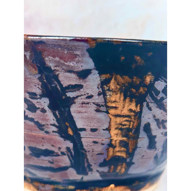 Signed Studio Pottery Bowl | j.a. Ridley 2013 | Drip Glaze Stoneware | Bronze & Black Oil-Spot Glaze | Large Centerpiece Bowl For Sale - Image 10 of 12