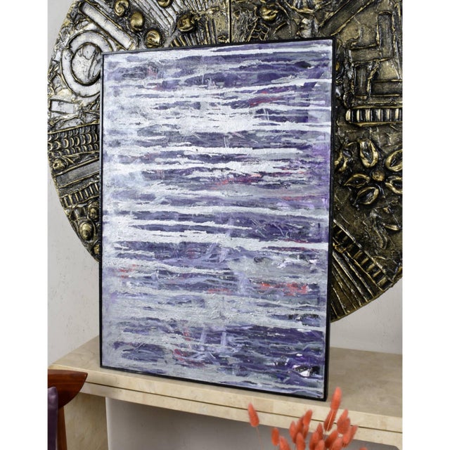 Goldberg 1960s New York School Purple and Silver Vertical Abstract Expressionist Painting For Sale - Image 4 of 8