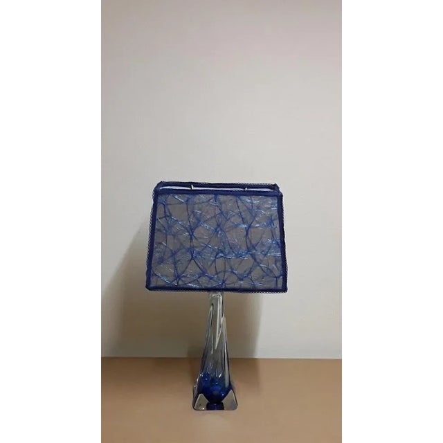 Vintage Table Lamp in Azure Crystal Glass from Val St Lambert, 1970s For Sale - Image 3 of 10