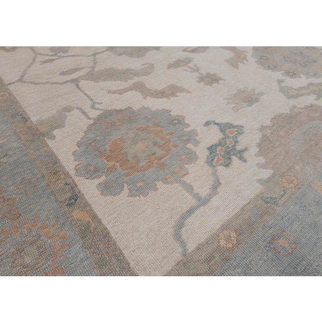 Turkish Oushak Rug Blue & Taupe Handwoven Wool Rug 7'11" X 9'11" For Sale In Houston - Image 6 of 9