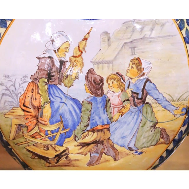 19th Century French Porquier-Beau Quimper Faience Moon-Shaped Vase For Sale - Image 4 of 11