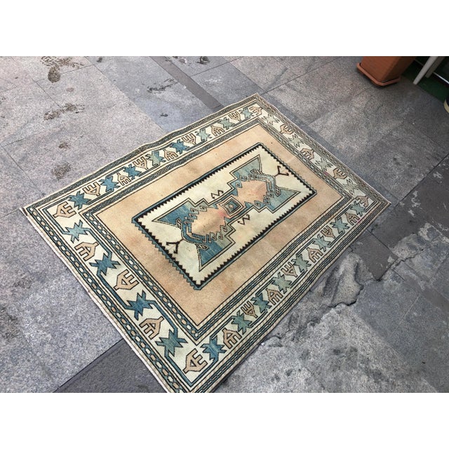 1960s Vintage Anatolian Handmade Tribal Rug- 3′11″ × 5′7″ For Sale - Image 6 of 11