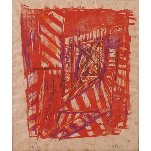 Mid-Century Modern Mid 20th Century Abstract Red and Purple Woodblock For Sale - Image 3 of 3