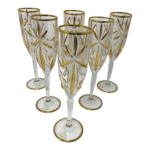 Set of 6 Gold Trimmed Champagne Flutes