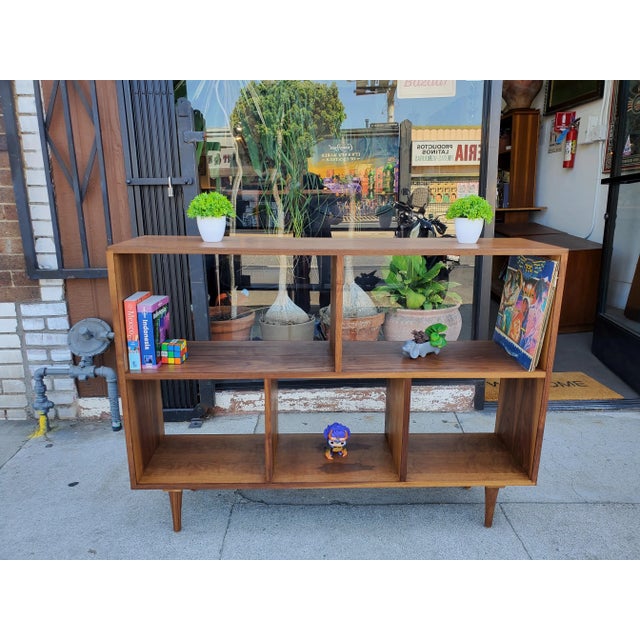 Mid-Century Modern Style Walnut Bookcase For Sale In Los Angeles - Image 6 of 13