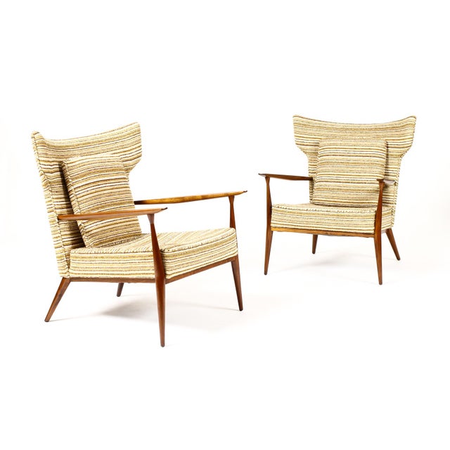 Mid-Century Modern 1960s Mid Century Wingback Lounge Chairs Attributed to Paul McCobb for Directional — Walnut Frames — Reupholstery Included For Sale - Image 3 of 16