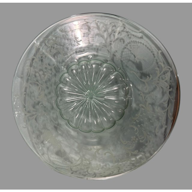 Vintage Light Green Depression Glass 17.5" Charger Bowl with Etched Silhouettes In very nice original condition showing...