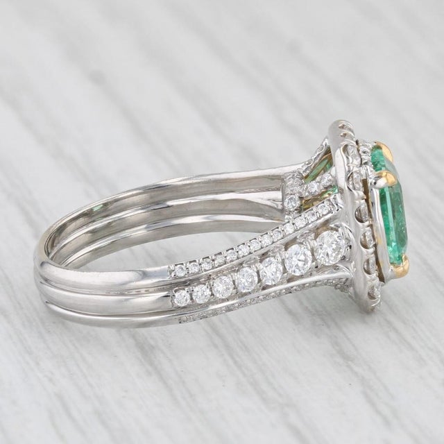 Metal 2.59ctw Emerald Diamond Halo Engagement Ring 18k White Gold Size 6 Gia For Sale - Image 7 of 8