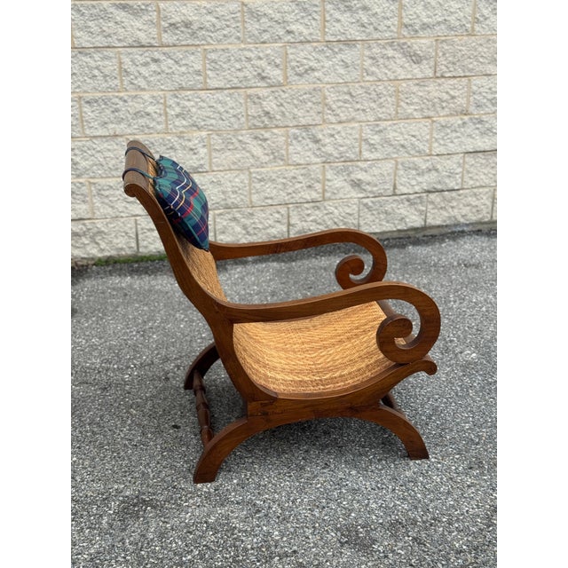 English Late 20th Century Colonial Revival Walnut Scroll Arm Caned Lounge Chair For Sale - Image 3 of 12