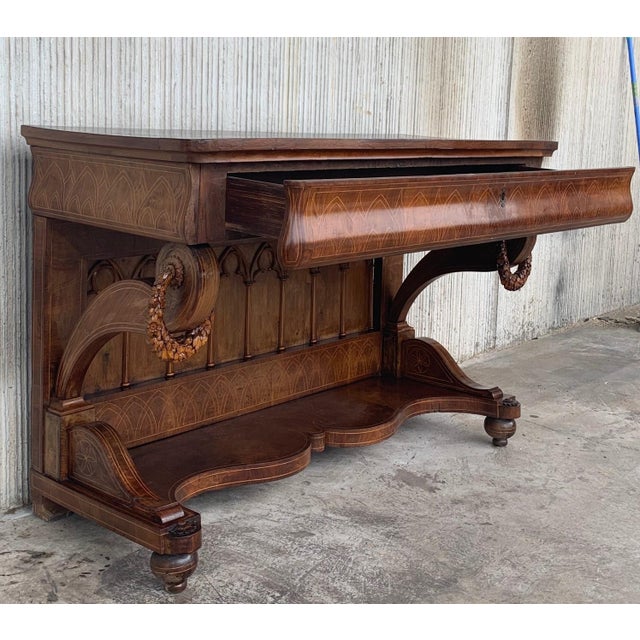 Early Biedermeier Period Walnut Console Table with Drawer, Austria, circa 1830 For Sale - Image 4 of 18