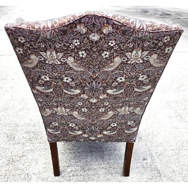 Chippendale Vintage Hickory Chair Co Wingback William Morris Strawberry Thief Fabric For Sale - Image 3 of 18