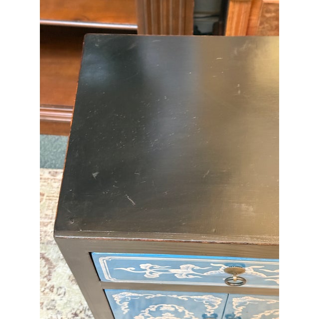 Wood Hand Painted Front Black Nightstand, Cobalt For Sale - Image 7 of 12