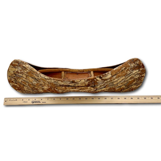 Excellent Large Size Antique Hand Made Maine Indian Tree Bark Canoe Model - 22 Inches Long For Sale - Image 16 of 18
