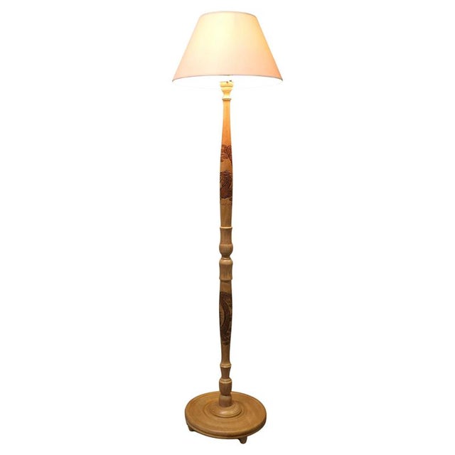 Brown Vintage Carved Floor Lamp, 1930 For Sale - Image 8 of 8