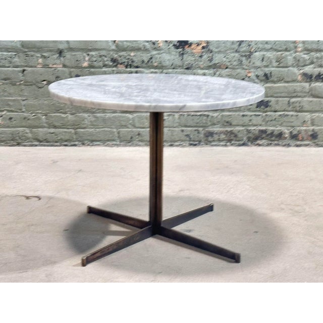 Calacatta Marble and Solid Bronze Base Side/End Table, 1970. Original and very heavy. Brass has a beautiful patina. In the...