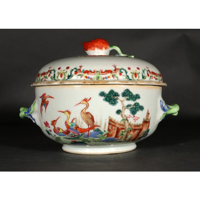 Chinese Export Famille Rose Tureen and Cover, Meissen-Style Harbor Scene With Cranes For Sale In Philadelphia - Image 6 of 6