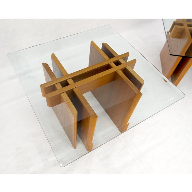 Brown Pair Danish Teak Mid Century Modern Glass Tops End Side Lamp Tables Stands Mint For Sale - Image 8 of 18