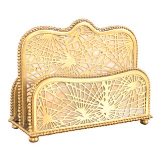 Tiffany Studios New York Pine Needle Bronze Doré and Favrile Slag Glass Letter Rack For Sale