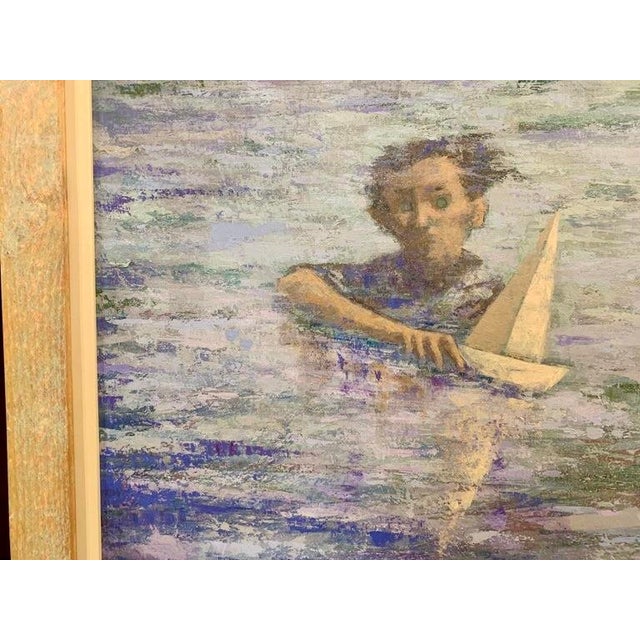 Contemporary Giampaolo Talani "The Man With the Beretta" Oil on Board, Large Figurative Seascape, Tuscan Coastal Art, Italian Master Contemporary Art, 2000 For Sale - Image 3 of 10