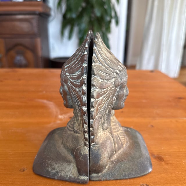 Mid 20th Century Indian Head Cast Iron Bookends For Sale - Image 10 of 12