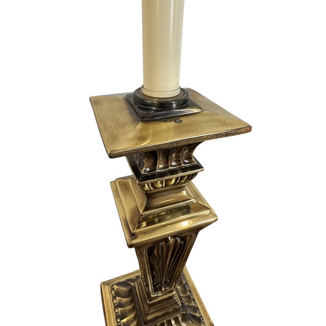 Tall 32” Solid Brass Column Lamps – Vintage Neoclassical Statement Pair For Sale - Image 4 of 10